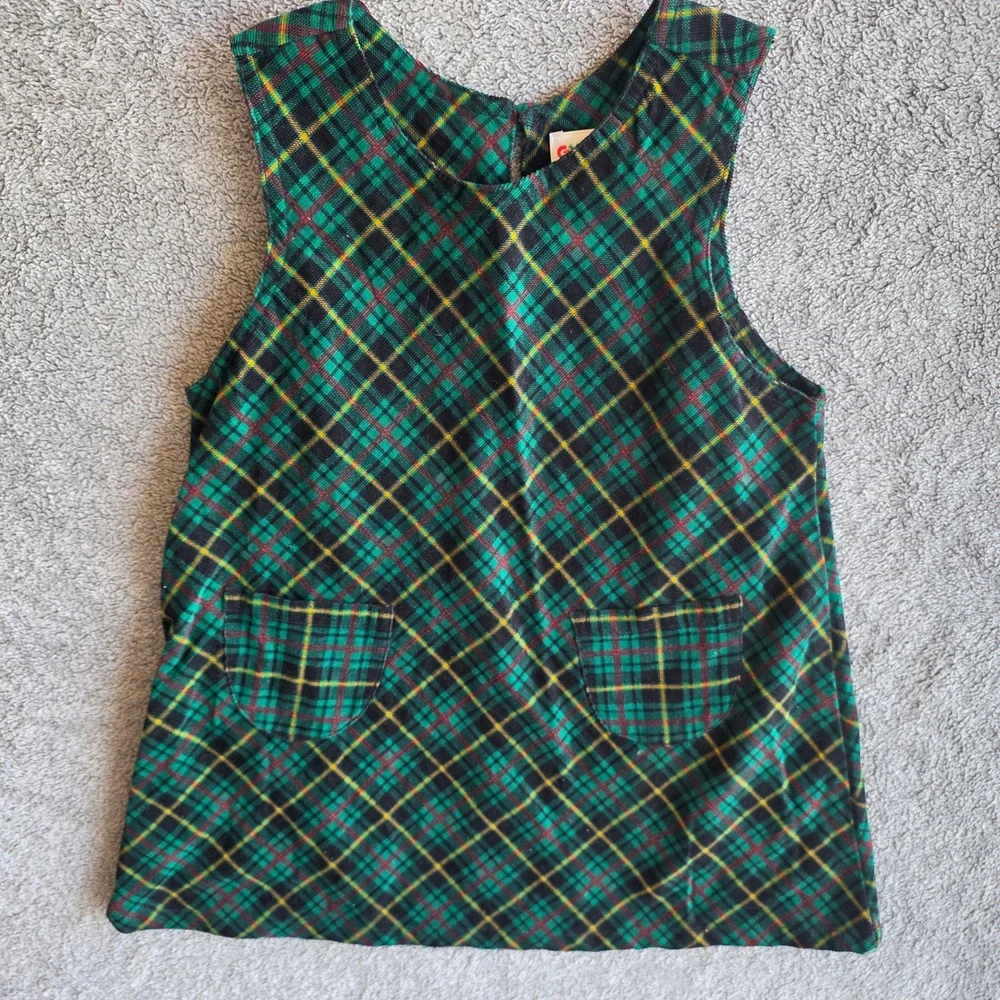 Vintage Gymboree 1998 Green Plaid Corduroy Jumper Dress Kids Medium 3-4 Years